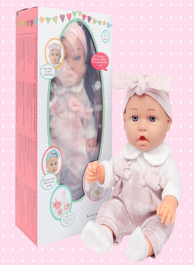 Ecore Fun 12" Baby Doll and Clothes Accessories Playset - 6 Pcs 12 Inch Doll with Pink Romper Outfit, Headband, Socks, Pacifier, Bottle | Gift Ready in Box - Image 3